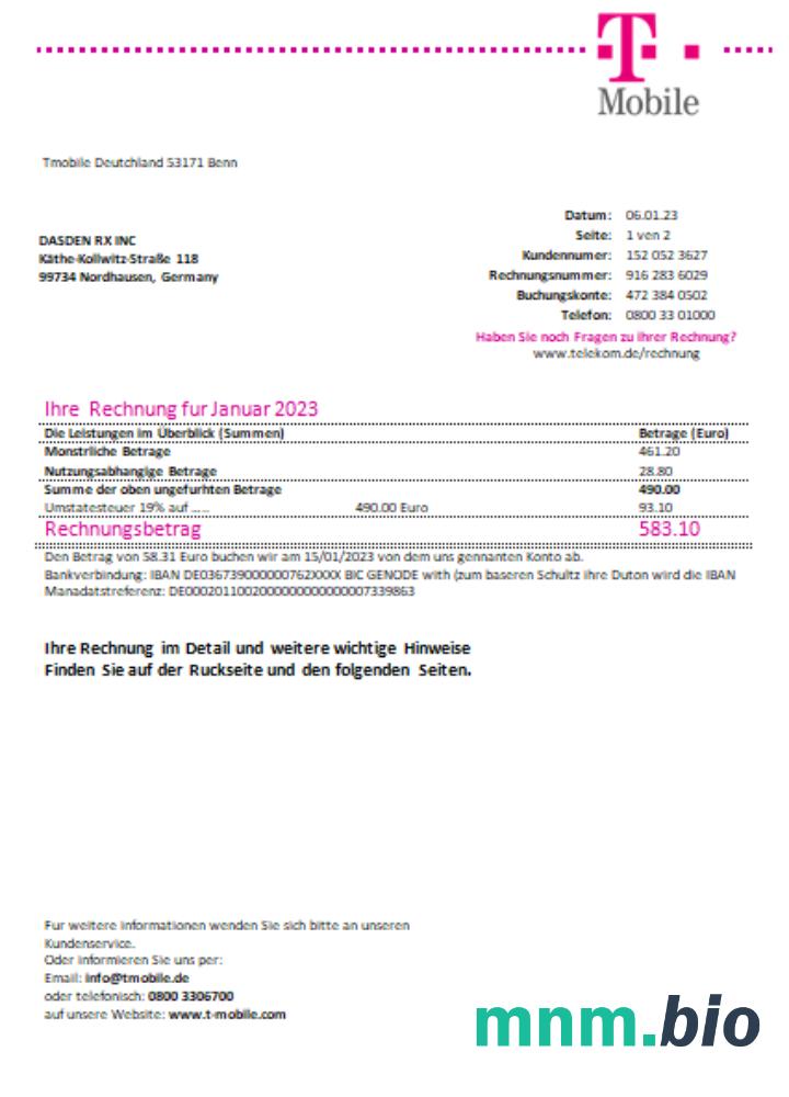 T-Mobile Deutschland Gmbh rachunek za usługi komunalne